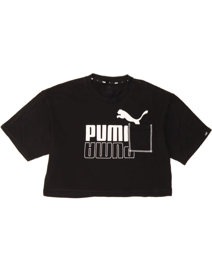 PUMA Womens Crop Oversized Graphic T-Shirt Top UK 10 Small Black Vintage Puma and Second-Hand Puma from Messina Hembry 