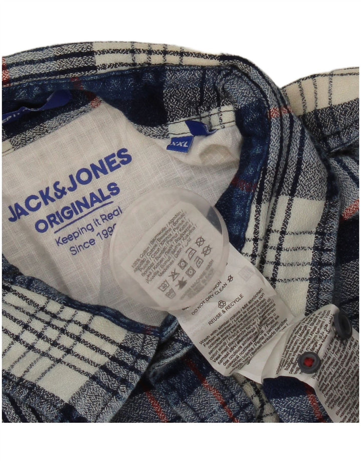 JACK & JONES Herren Flanellhemd 2XL blau kariert Baumwolle