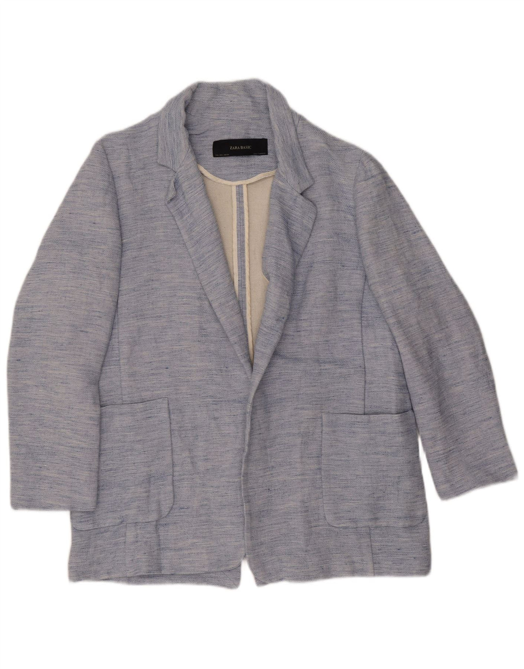 Offene Blazerjacke für Damen von Zara, Gr. 44, groß, blau meliert, Acetat