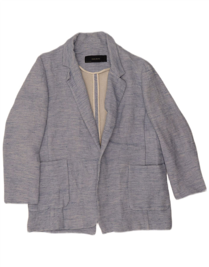 Offene Blazerjacke für Damen von Zara, Gr. 44, groß, blau meliert, Acetat