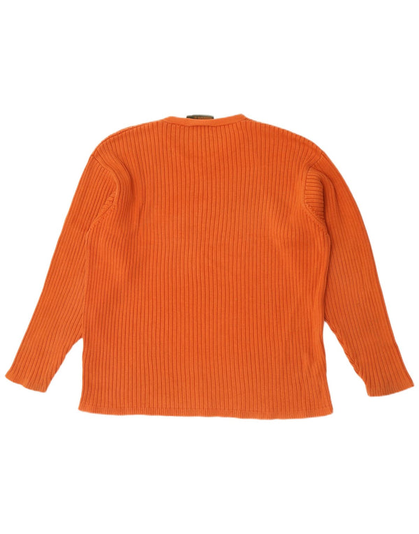 Timberland Mens V-Neck Jumper Sweater Large Orange Cotton