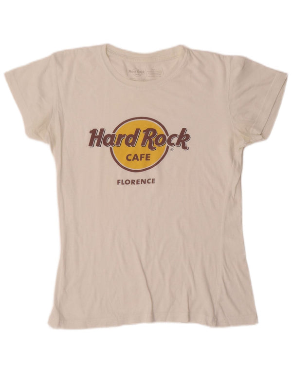 Hard Rock Cafe Damen Florence Graphic T-Shirt Top UK 10 Small Off White