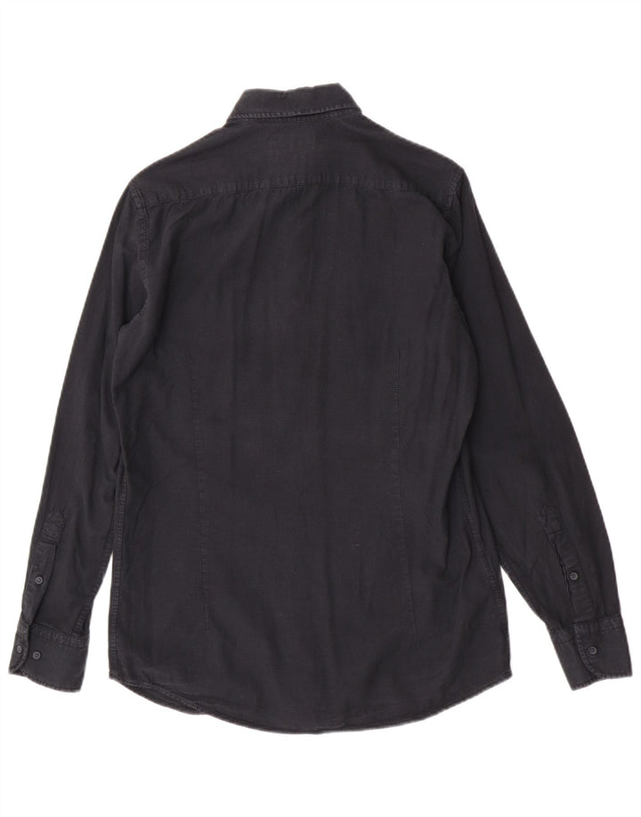 Massimo Dutti Herrenhemd, klein, marineblau, Baumwolle