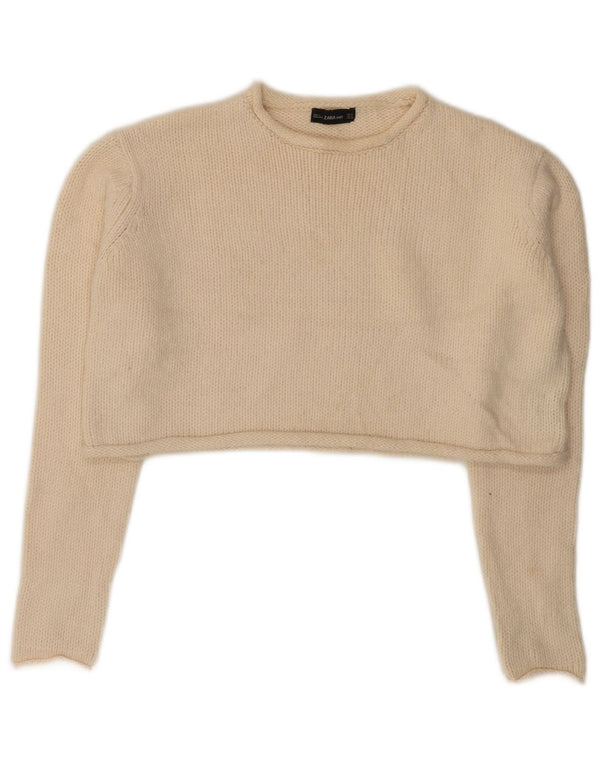 Zara Damen Crop Crew Neck Pullover Pullover UK 10 Small Off White Acryl