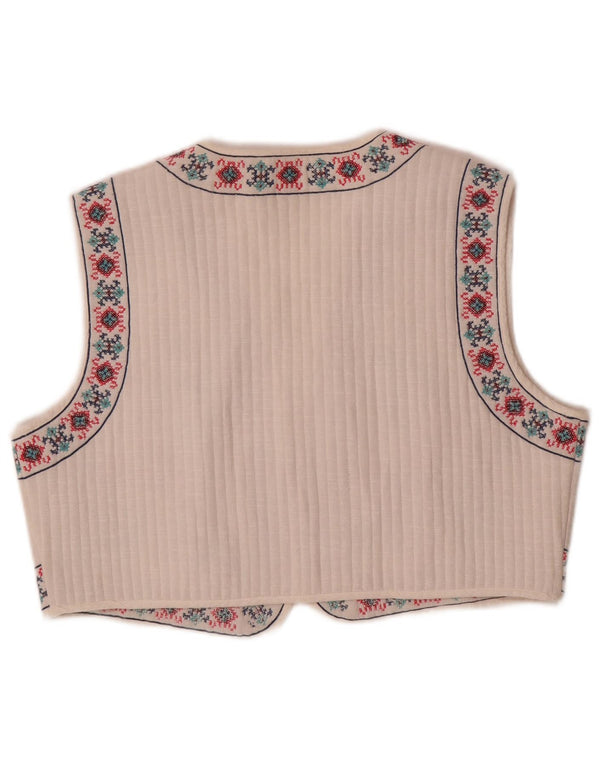 Zara Damen Crop Weste UK 16 Large Weiß Floral Ethno