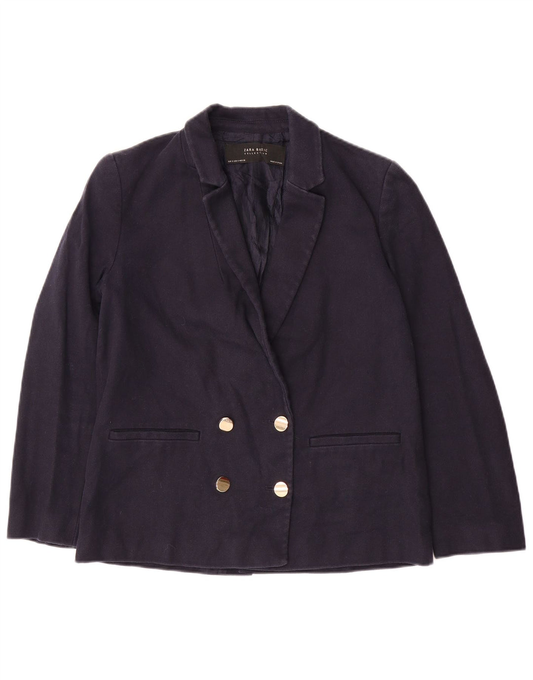 Zweireihiger Blazer für Damen von ZARA, Gr. 10, Größe S, Marineblau, Baumwolle