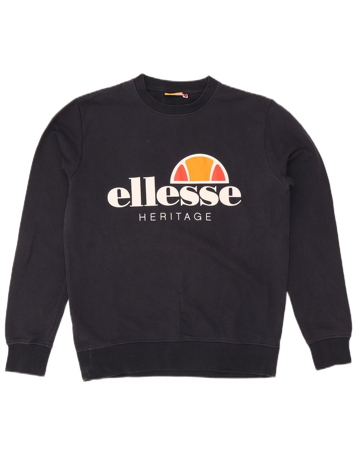 Ellesse Herren-Sweatshirt mit Heritage-Grafik, Größe S, marineblaue Baumwolle