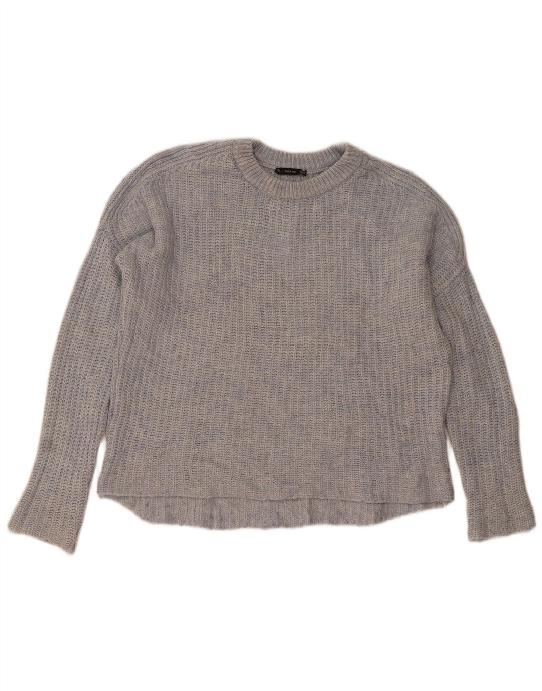 Übergroßer Damen-Pullover mit U-Boot-Ausschnitt von Zara, Gr. 14, mittelblau meliert