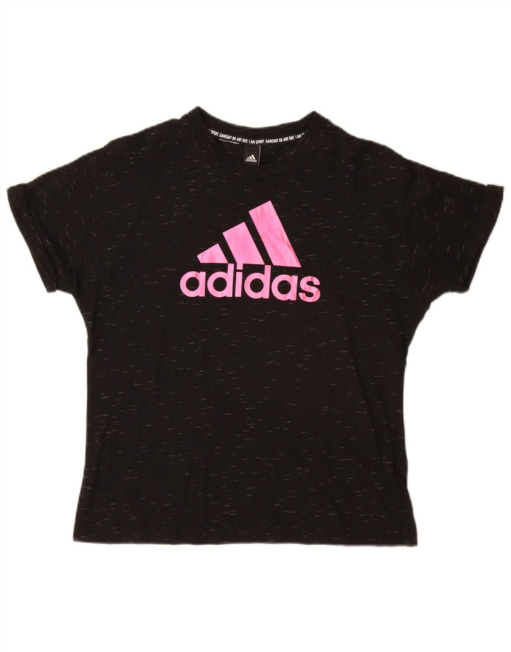 Adidas Damen Graphic T-Shirt Top UK 12 Medium Schwarz Fleckig