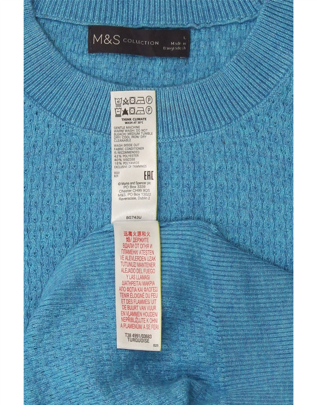 Marks & Spencer Herren-Pullover mit Rundhalsausschnitt, groß, türkisfarbenes Polyester
