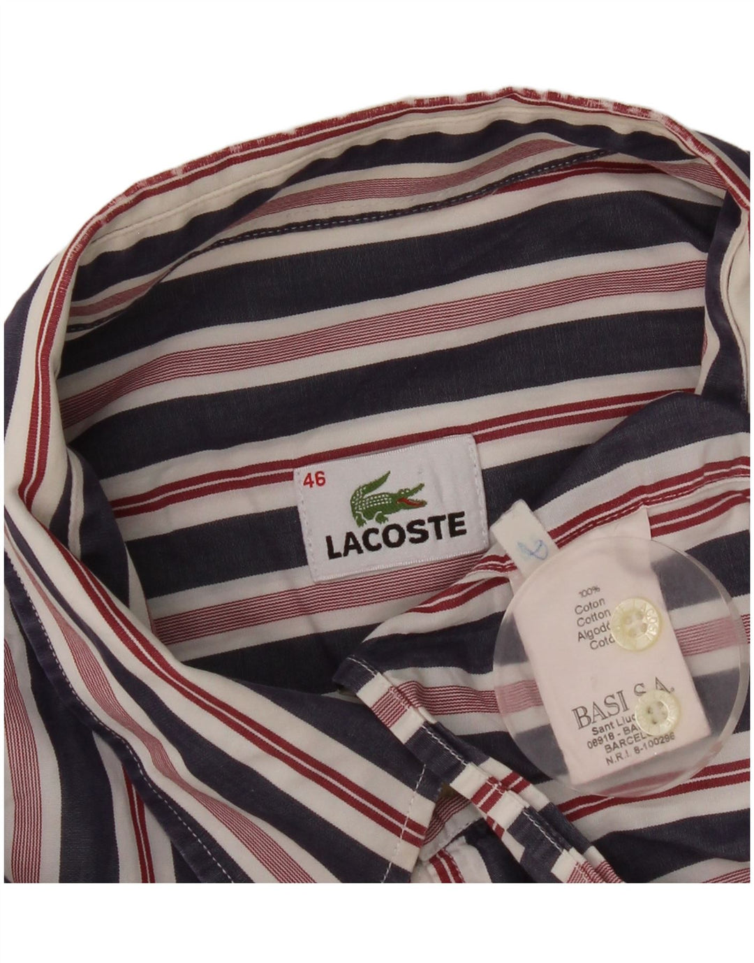 Lacoste Herrenhemd Größe 46 2XL Marineblau gestreifte Baumwolle