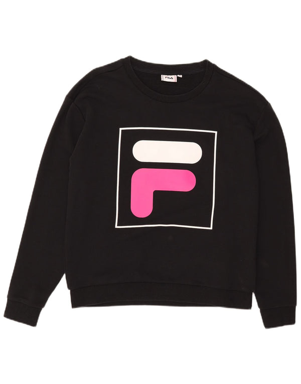 Fila Damen Grafik-Sweatshirt-Pullover UK 14 Mittelschwarze Baumwolle