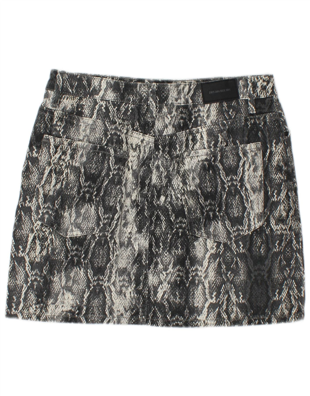 ZARA Damen Minirock Medium W30 Graue Baumwolle mit Animal-Print