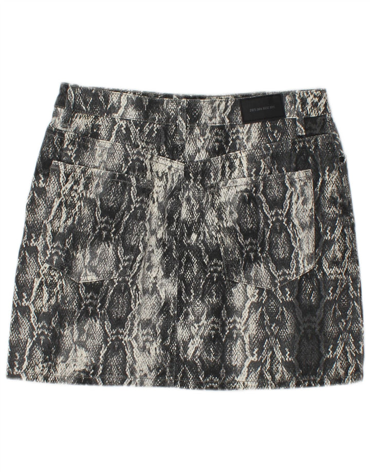 ZARA Damen Minirock Medium W30 Graue Baumwolle mit Animal-Print