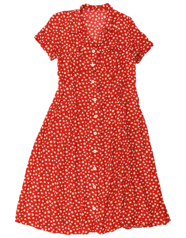 Vintage Damen Kurzarm-Hemdkleid UK 12 Mittelrot geblümt