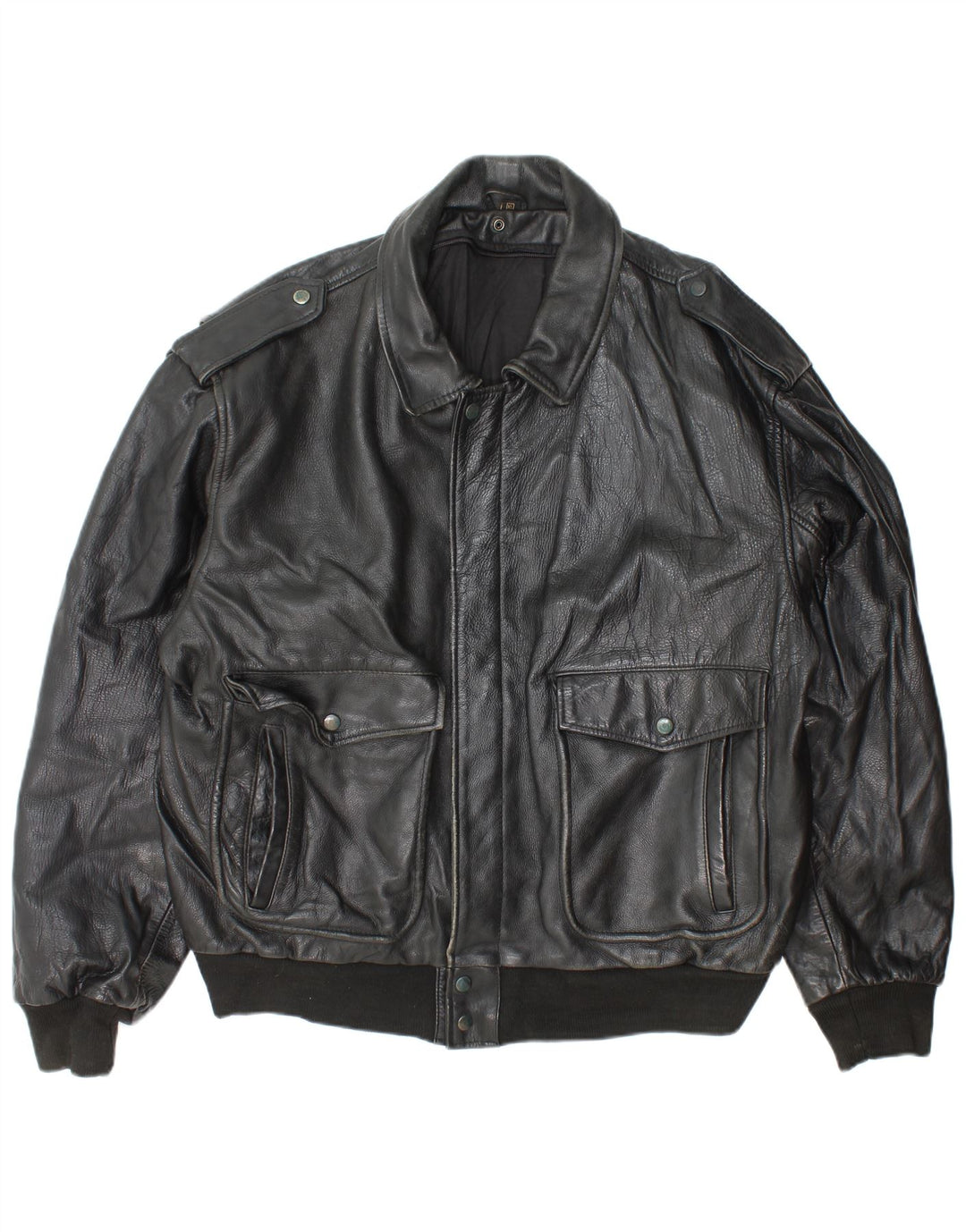 Vintage Herren Militärlederjacke UK 42 XL Schwarzes Leder