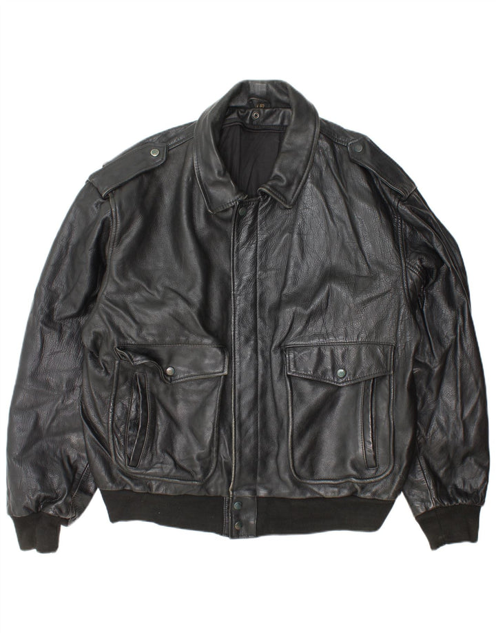 Vintage Herren Militärlederjacke UK 42 XL Schwarzes Leder