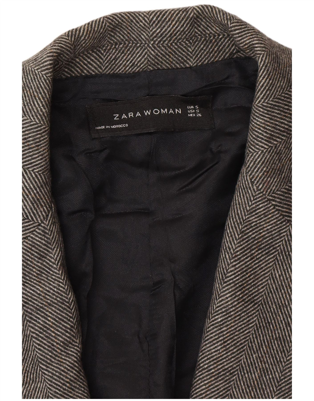 Zweireihiger Blazer für Damen von Zara, Gr. 10, Größe S, grau, Fischgrätmuster