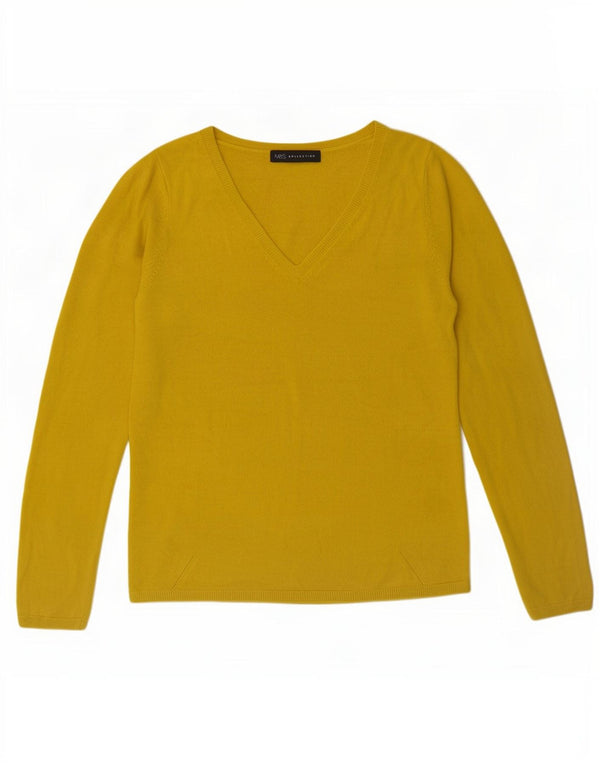 Marks & Spencer Damen-Pullover mit V-Ausschnitt, Gr. 10, Small, Gelb, Acryl