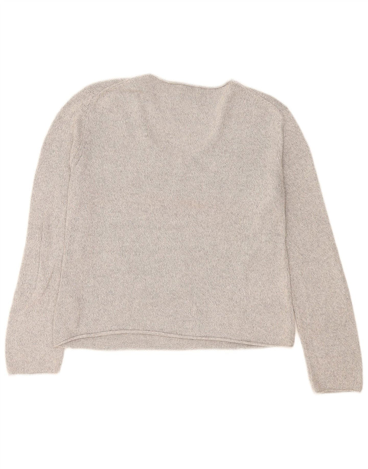 Massimo Dutti Damen-Pullover mit V-Ausschnitt, UK 14, mittelgrau gefleckte Baumwolle