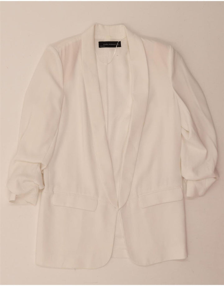 Zara Damen-Blazer mit 3/4-Ärmeln, Gr. 10, Größe S, Weiß, Polyester