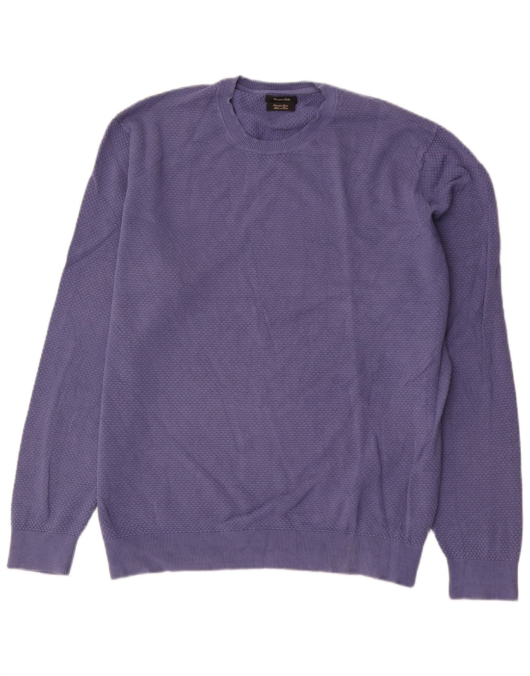 Massimo Dutti Herren-Pullover mit Rundhalsausschnitt, XL, blaue Baumwolle