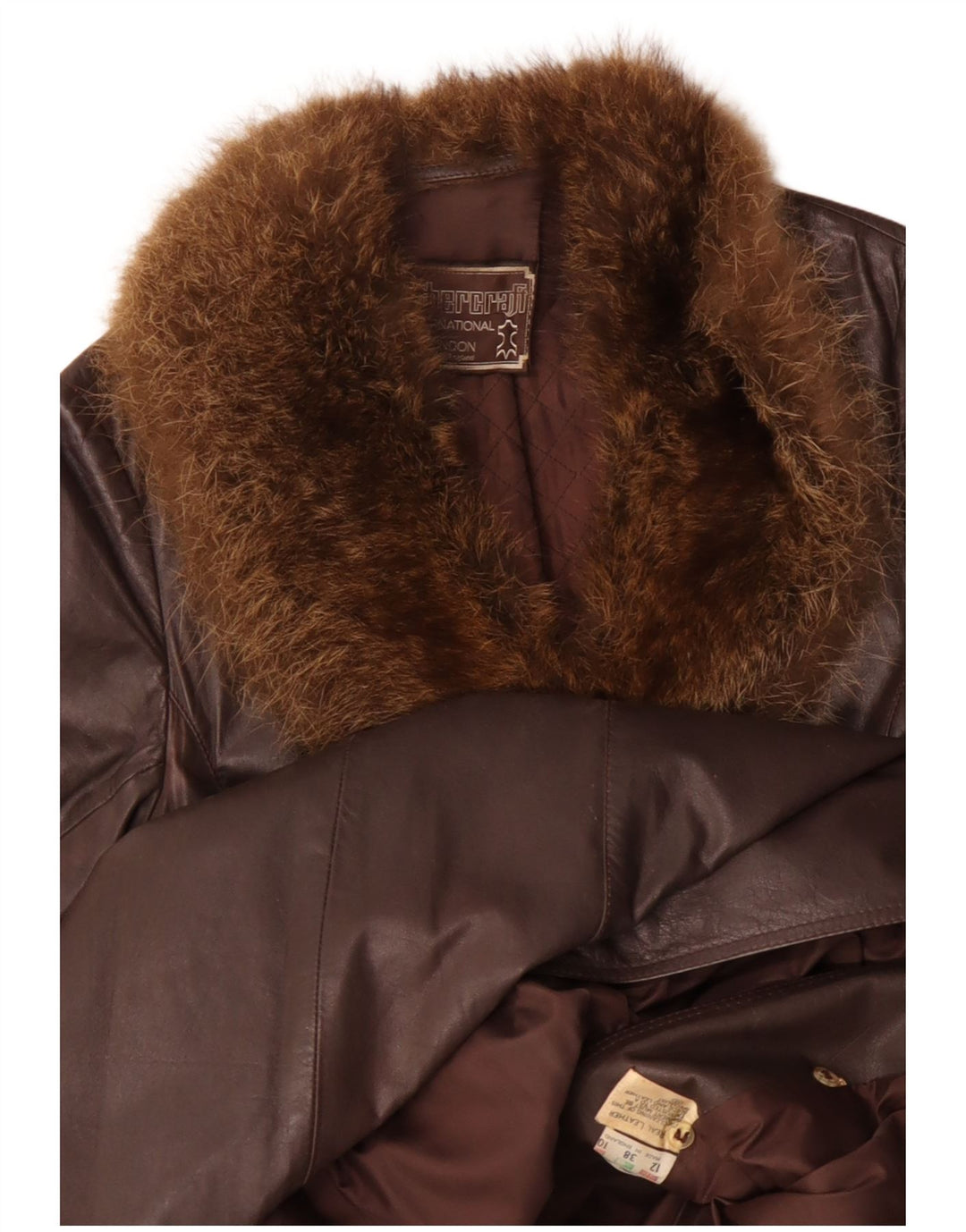 VINTAGE Damen Ledermantel UK 12 Mittelbraunes Leder