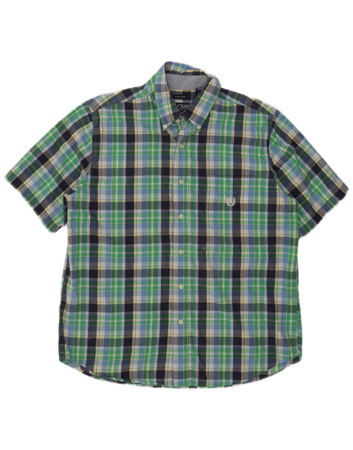 Chaps Herren-Hemd, pflegeleicht, kurzärmelig, groß, grün kariert, Baumwolle
