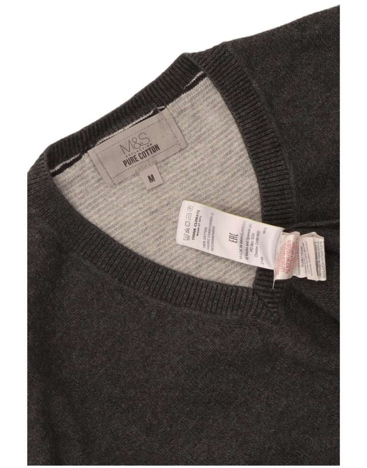 Marks & Spencer Herren-Pullover mit V-Ausschnitt aus mittelgrauer Baumwolle