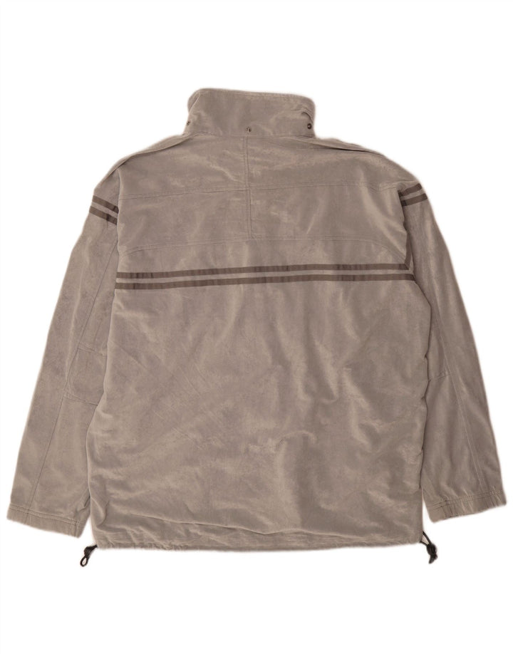 Asics Herren Velours-Trainingsanzug-Topjacke, großes grau gestreiftes Polyester