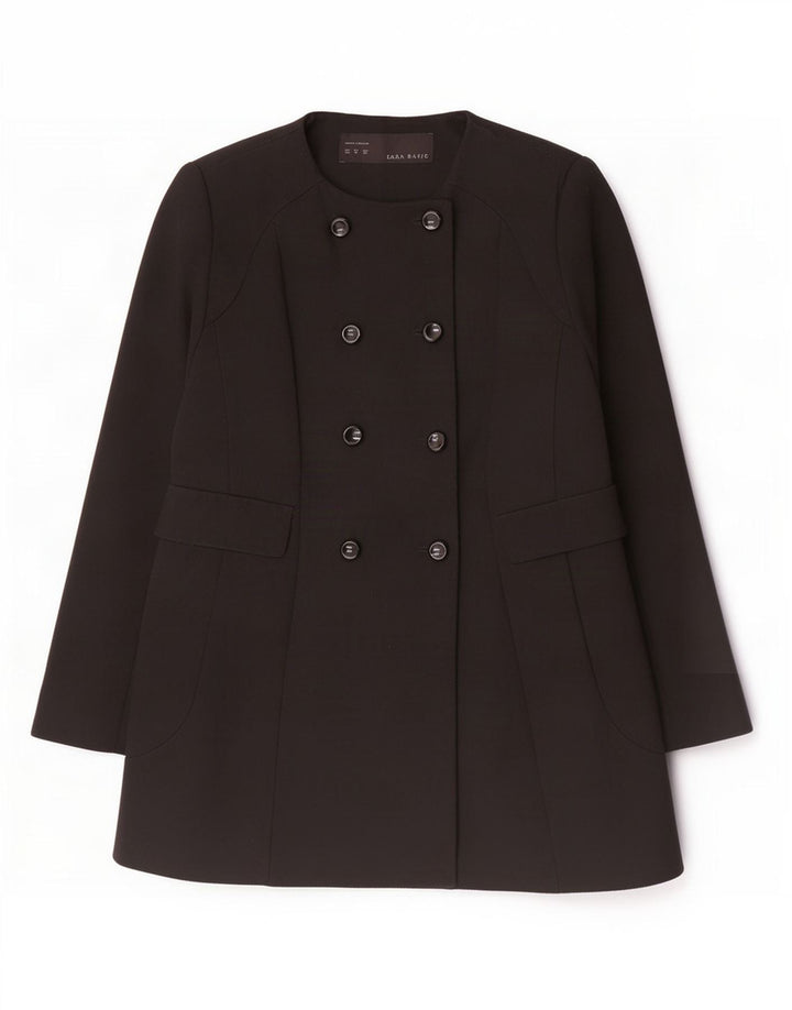 Zara Damen Zweireihiger Mantel UK 18 XL Schwarz