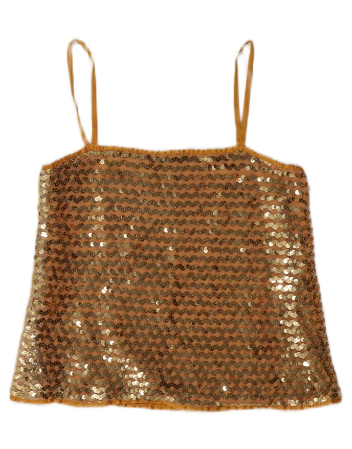 Vintage Damen Pailletten Crop Cami Top IT 42 Medium Gold