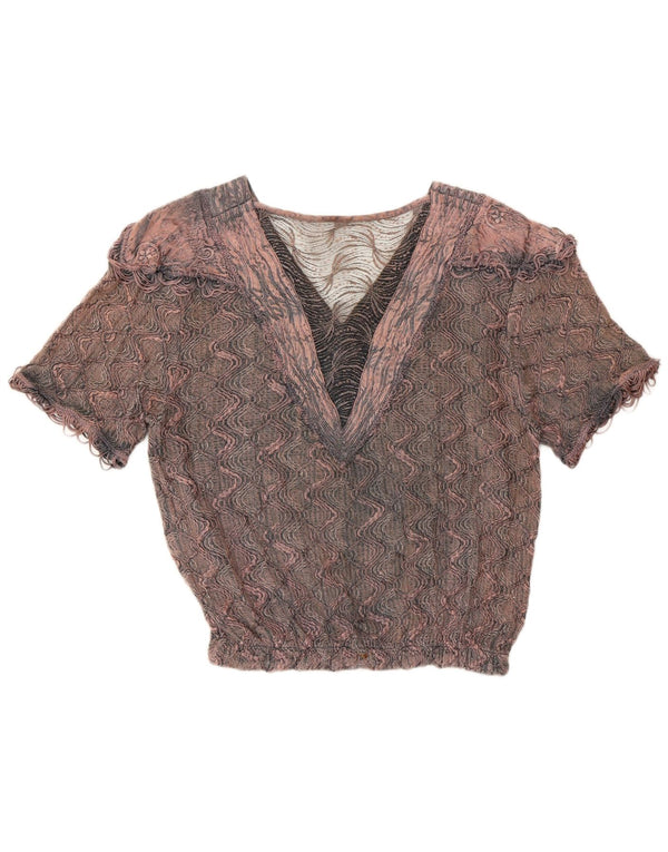 Vintage Damen Bluse Top UK 16 Große rosa geblümte Viskose