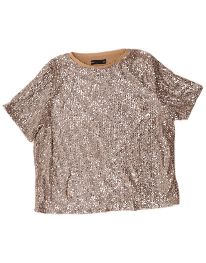 Marks & Spencer Damen-Bluse mit Pailletten, übergroß, Gr. 46, Silber