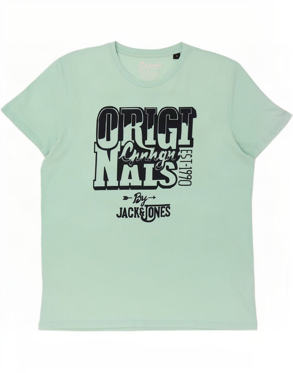 Jack & Jones Herren Grafik T-Shirt Top 2XL Türkis Baumwolle