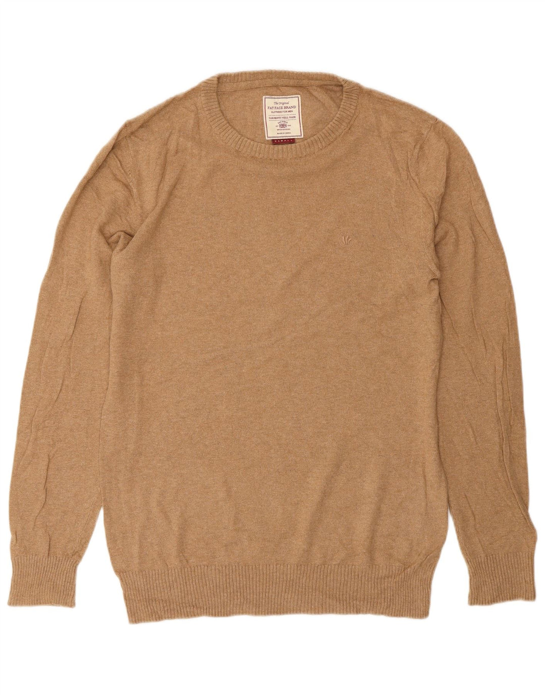 Fat Face Herren-Pullover mit Rundhalsausschnitt, XS, braune Baumwolle