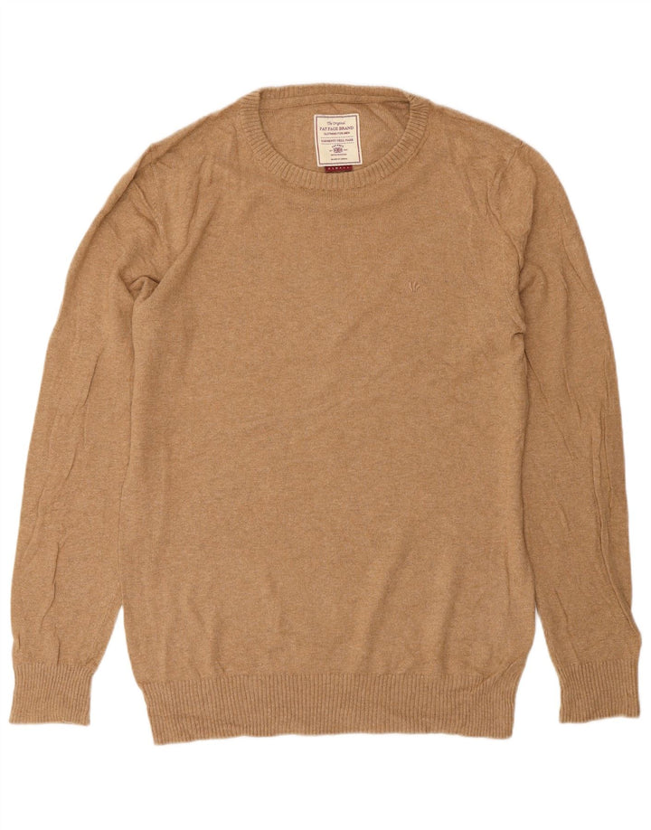 Fat Face Herren-Pullover mit Rundhalsausschnitt, XS, braune Baumwolle
