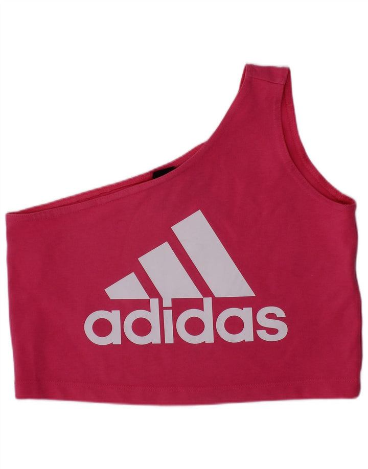 Adidas Damen Graphic One Shoulder Crop Top UK 8/10 Kleines rosa Baumwolllogo