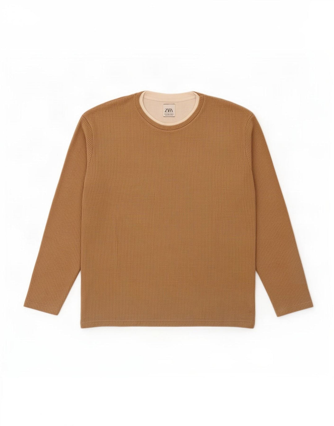Zara Herren-Oberteil, langärmelig, groß, Beige, Farbblock