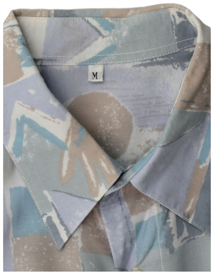 VINTAGE Herren Kurzarmhemd Mittelblau Geometrisch
