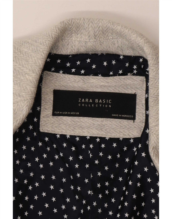 Zara Damen 1-Knopf-Blazerjacke UK 12 Mittelgraues Fischgrätenmuster