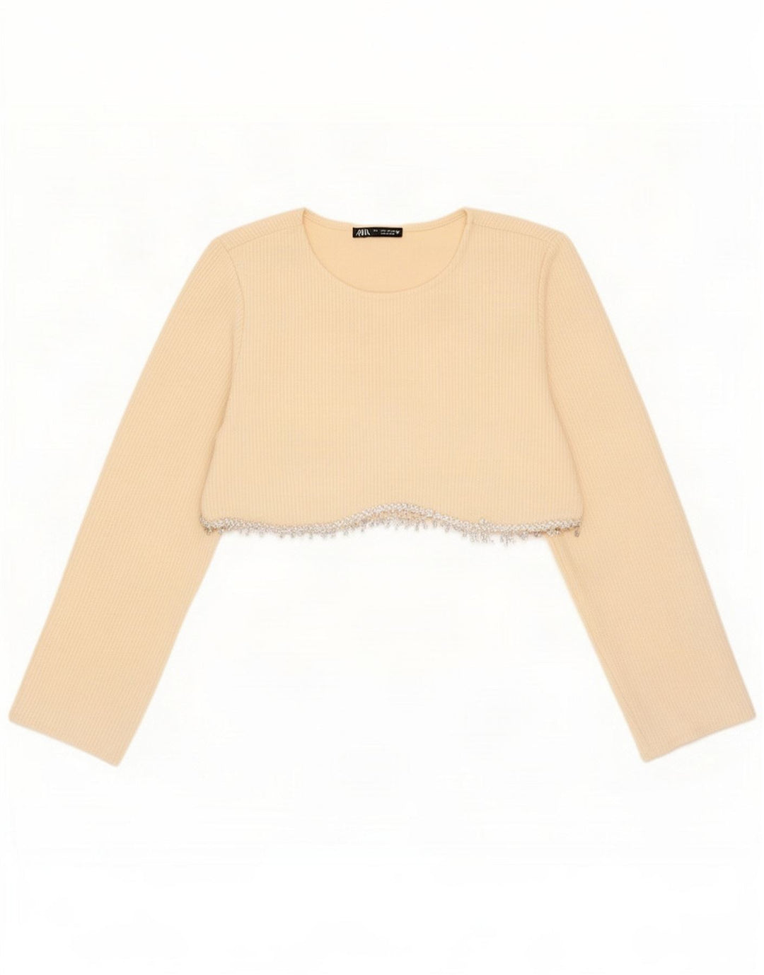 Zara Damen Langarm-Crop-Top UK 8 Small Off White