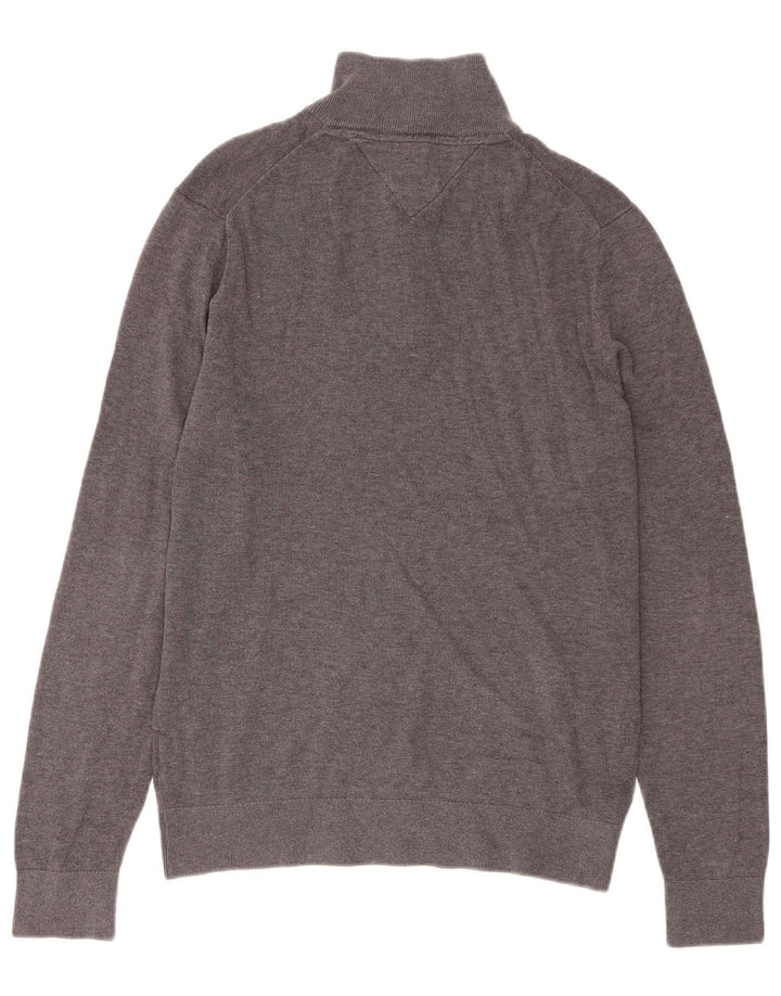 Tommy Hilfiger Herren-Pullover mit Reißverschluss am Hals, mittelgrau gefleckte Baumwolle