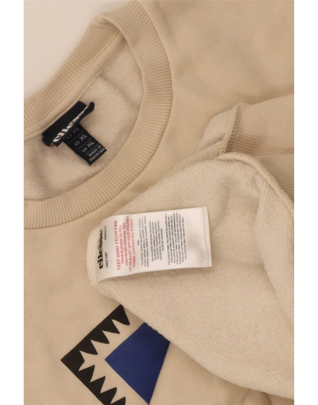 Ellesse Herren Grafik-Sweatshirt-Pullover XL Beige Baumwolle