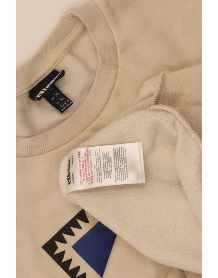 Ellesse Herren Grafik-Sweatshirt-Pullover XL Beige Baumwolle