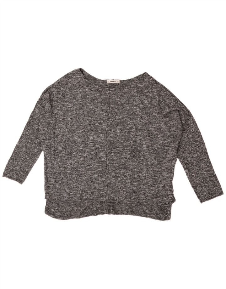 Übergroßer Damen-Pullover mit U-Boot-Ausschnitt von Zara, Gr. 10, Größe S, Grau meliert