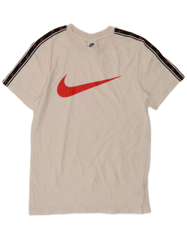 Nike Herren-T-Shirt mit Grafik, Größe S, weiße Farbblock-Baumwolle