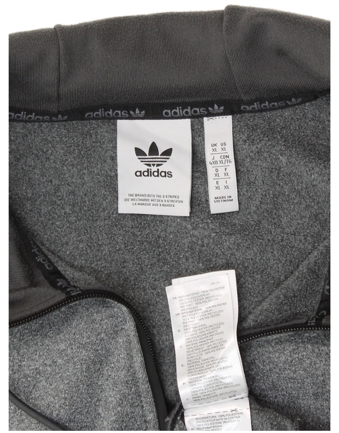 ADIDAS Mens Graphic Zip Hoodie Sweater XL Grey Colourblock Polyester