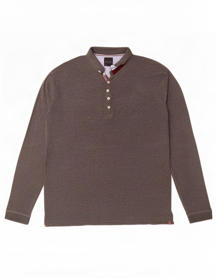 Zara Herren Langarm-Poloshirt 2XL Grau