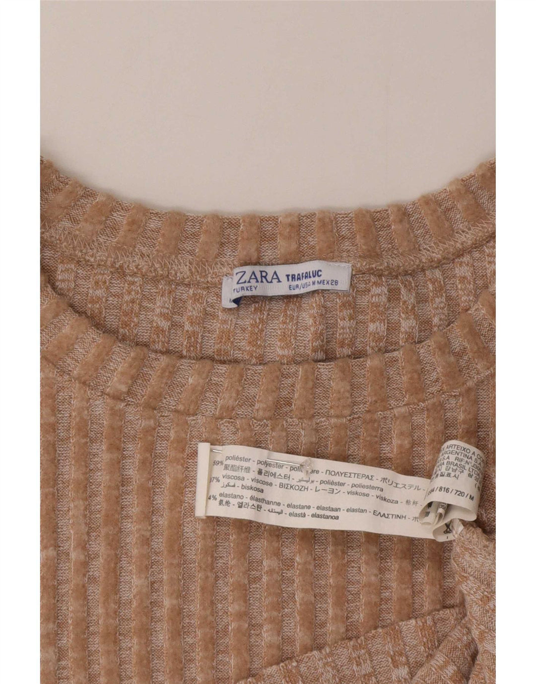 Zara Damen-Pullover, übergroß, mit Rundhalsausschnitt, Gr. 14, Mittelbeige